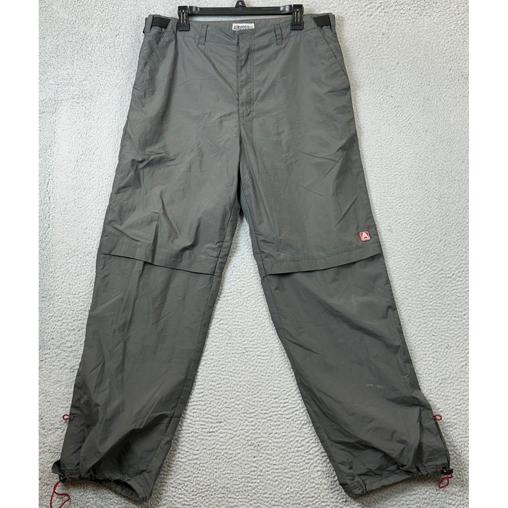 Vintage Aeropostale Pants Mens 34X32 Techwear Grey Y2K Cargo Adjustable Bungee